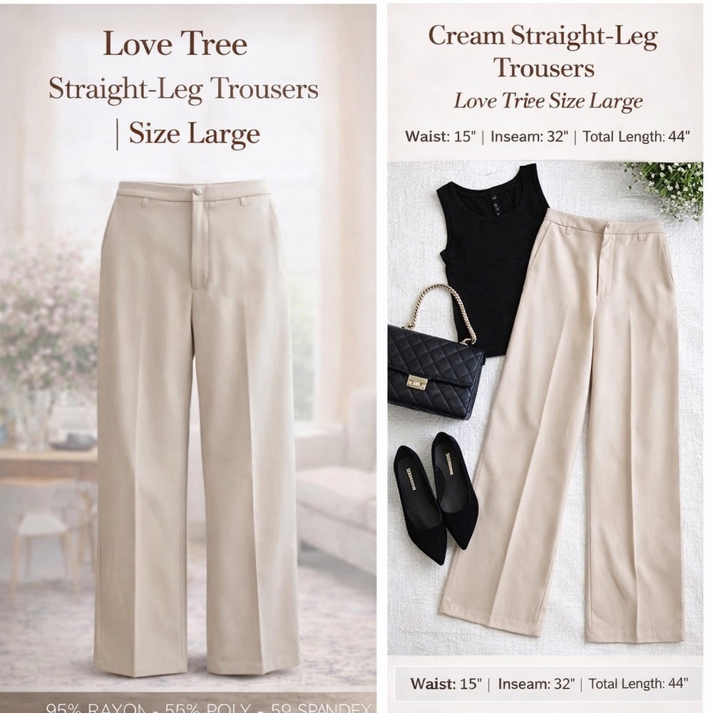 Love Tree Beige Straight Leg Trousers | Size Large NWOT. Contemporary Office